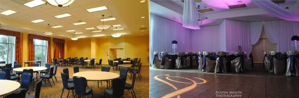 Futuristic roller coaster inside a vibrant, neon-lit indoor amusement park.