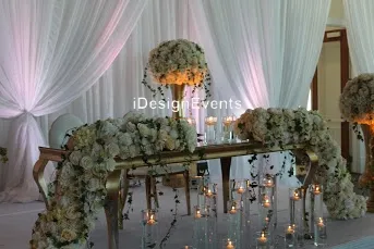Elegant wedding table decorated with flowers and candles.