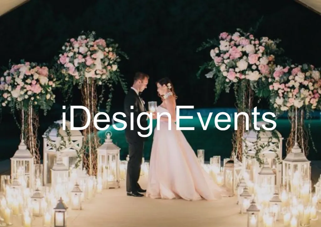 Bride and groom sharing a moment at a beautifully lit wedding venue.